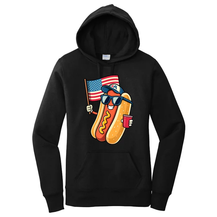 4th Of July Funny Hotdog Fourth Of July Patriotic Usa Flag Gift Women's Pullover Hoodie