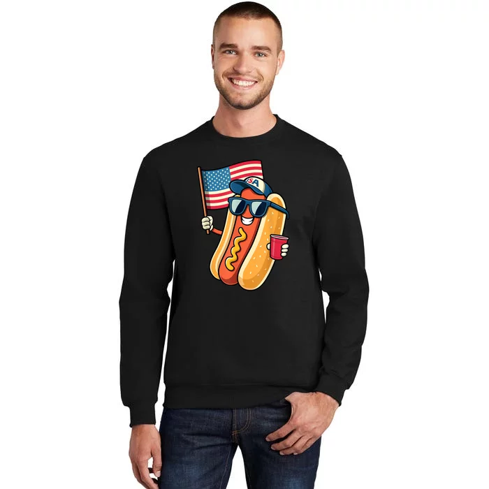 4th Of July Funny Hotdog Fourth Of July Patriotic Usa Flag Gift Tall Sweatshirt