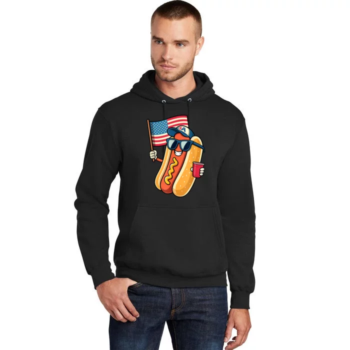 4th Of July Funny Hotdog Fourth Of July Patriotic Usa Flag Gift Tall Hoodie