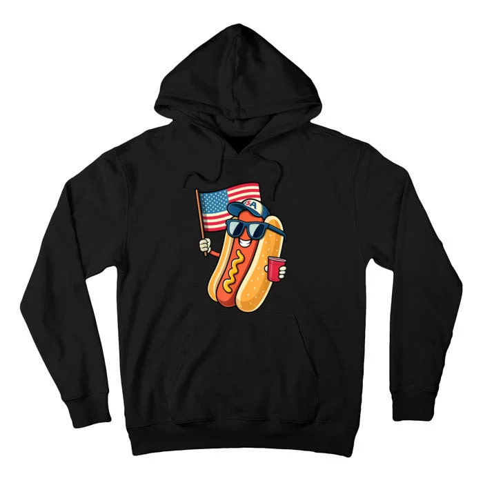 4th Of July Funny Hotdog Fourth Of July Patriotic Usa Flag Gift Tall Hoodie