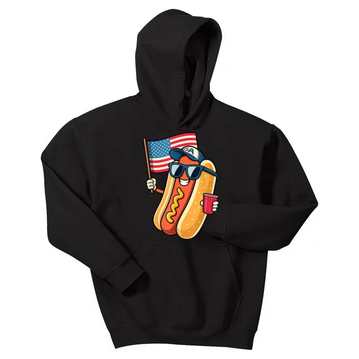 4th Of July Funny Hotdog Fourth Of July Patriotic Usa Flag Gift Kids Hoodie