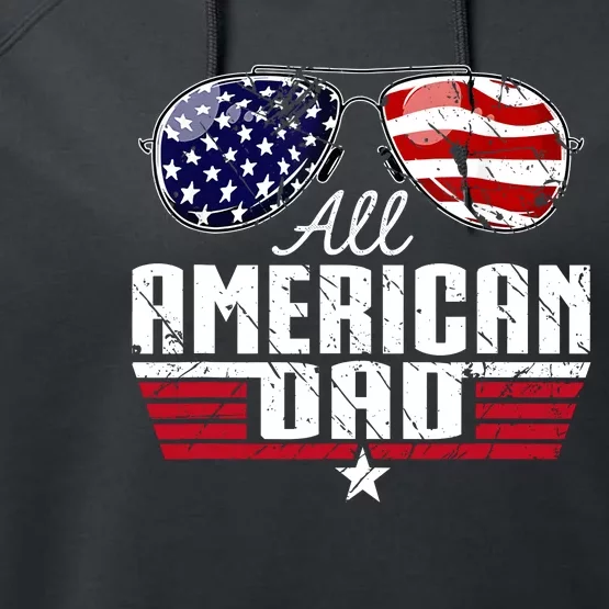 4th Of July Family Matching All American Dad American Flag Performance Fleece Hoodie