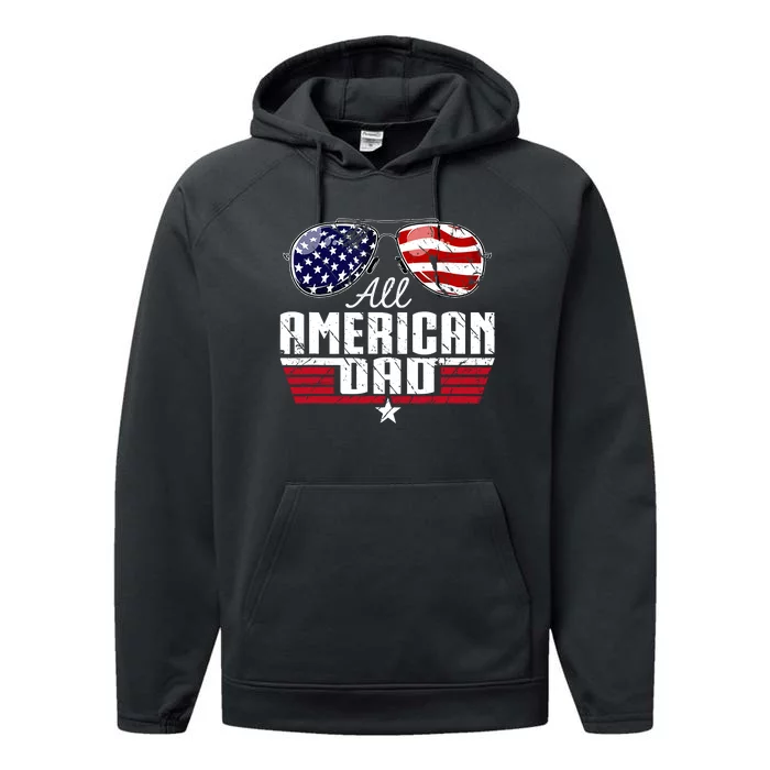 4th Of July Family Matching All American Dad American Flag Performance Fleece Hoodie