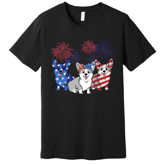 4th Of July American Flag Corgi Patriotic Dog Premium T-Shirt