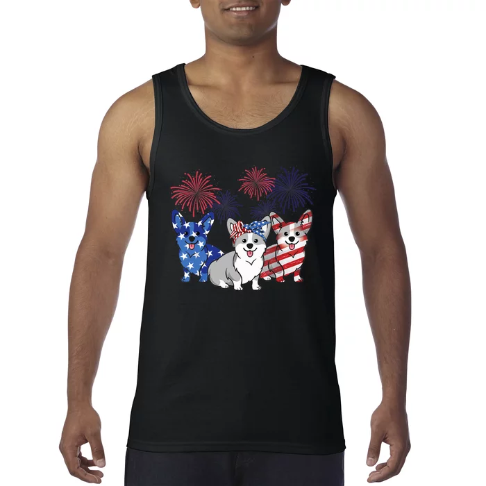 4th Of July American Flag Corgi Patriotic Dog Tank Top