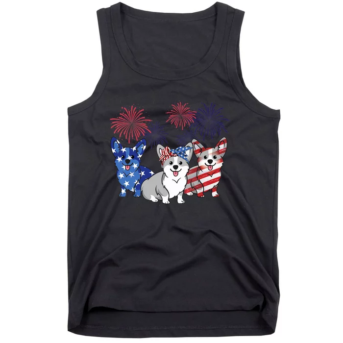 4th Of July American Flag Corgi Patriotic Dog Tank Top