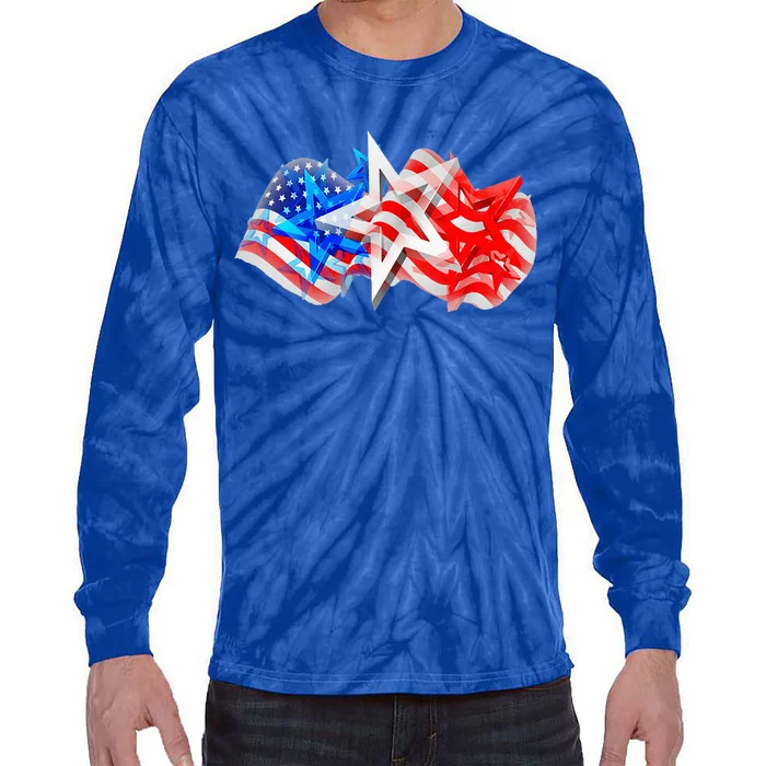 4th Of July Red White Blue Stars Stripes Flag Firework Tie-Dye Long Sleeve Shirt