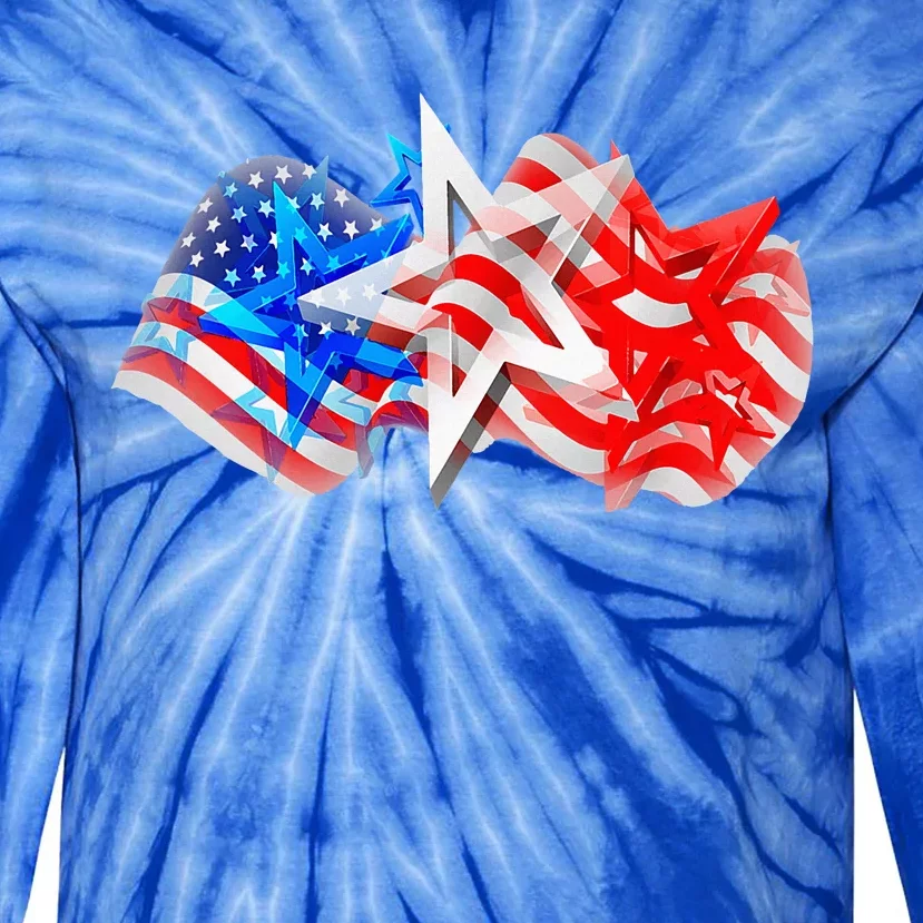 4th Of July Red White Blue Stars Stripes Flag Firework Tie-Dye Long Sleeve Shirt