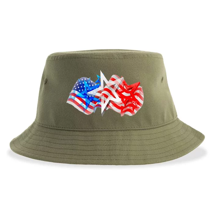 4th Of July Red White Blue Stars Stripes Flag Firework Sustainable Bucket Hat