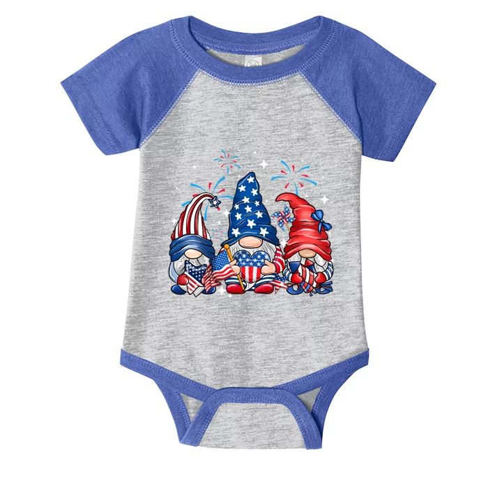 4th Of July Funny Gnomes Cute American Usa Flag Squad Gift Infant Baby Jersey Bodysuit