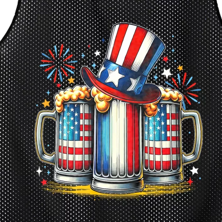 4th Of July For Beer American Flag Drinking Mesh Reversible Basketball Jersey Tank