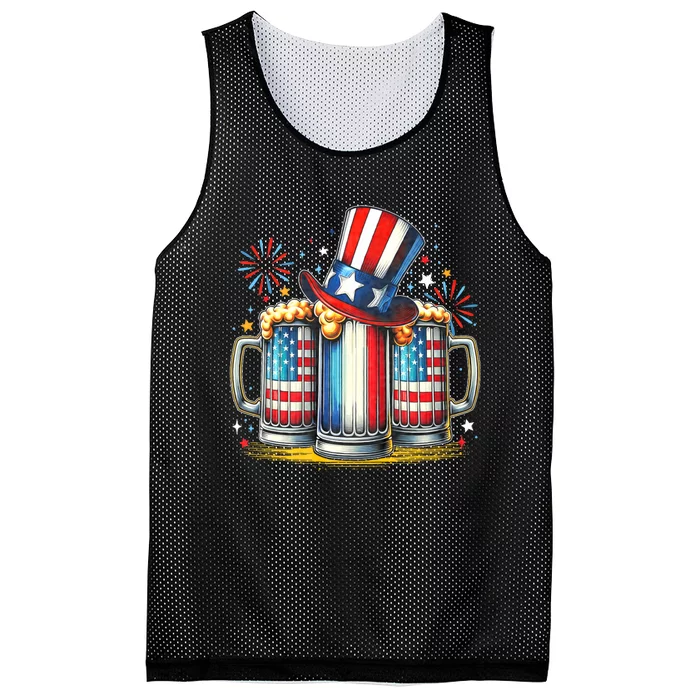 4th Of July For Beer American Flag Drinking Mesh Reversible Basketball Jersey Tank