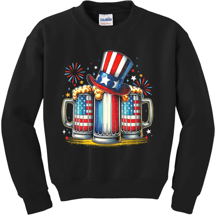 4th Of July For Beer American Flag Drinking Kids Sweatshirt