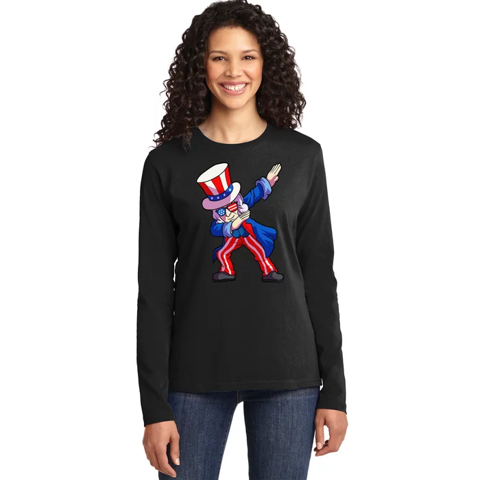 4th of July Dabbing Uncle Sam Ladies Long Sleeve Shirt