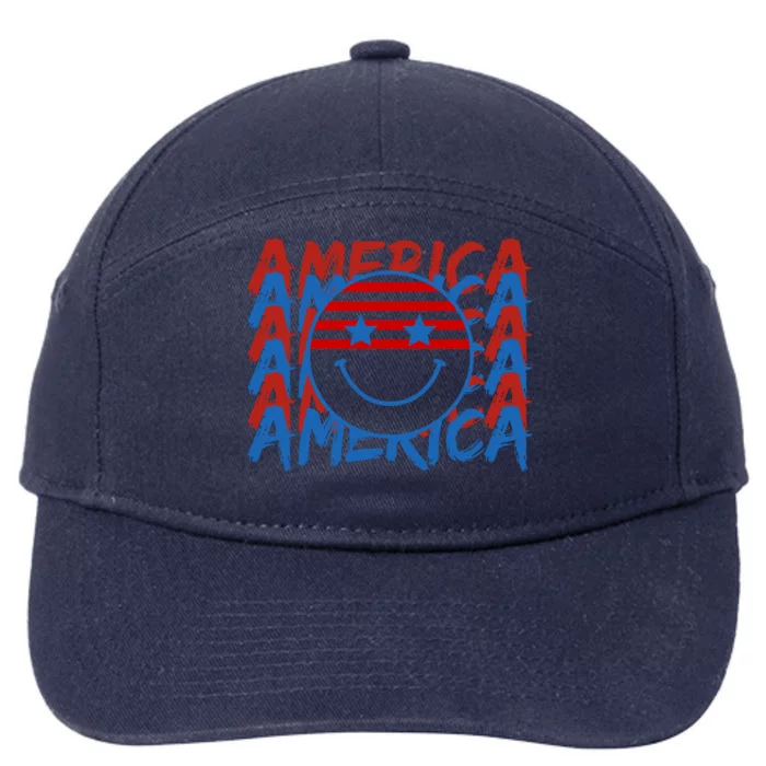 4th Of July Festive Holiday Smiley Face 7-Panel Snapback Hat