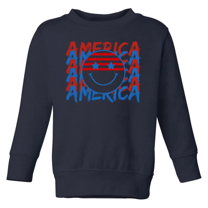 4th Of July Festive Holiday Smiley Face Toddler Sweatshirt