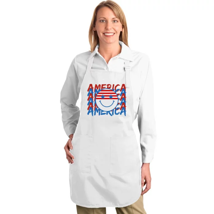 4th Of July Festive Holiday Smiley Face Full-Length Apron With Pocket