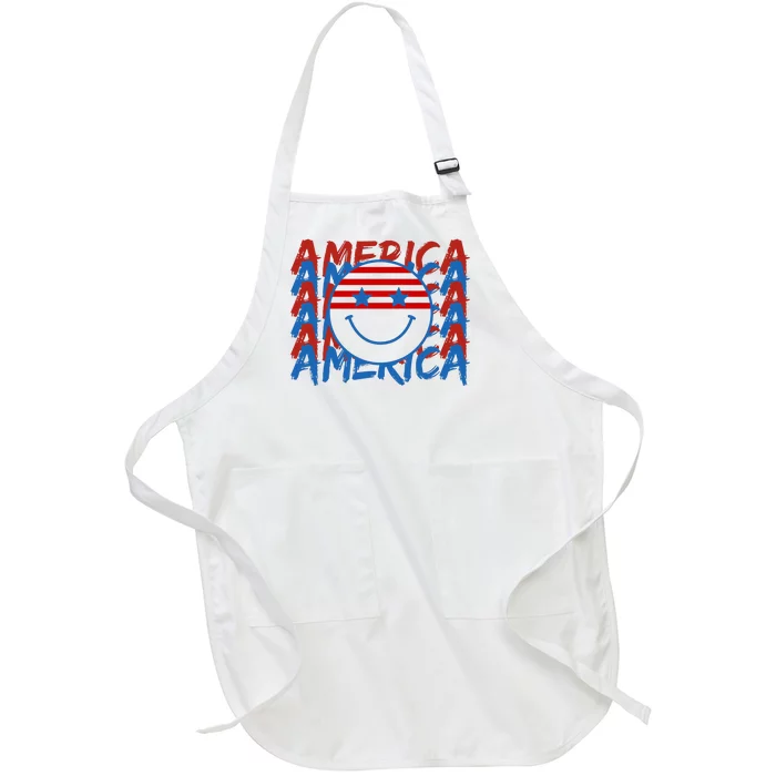 4th Of July Festive Holiday Smiley Face Full-Length Apron With Pocket