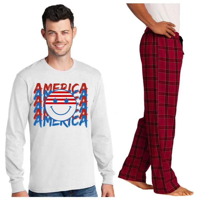 4th Of July Festive Holiday Smiley Face Long Sleeve Pajama Set