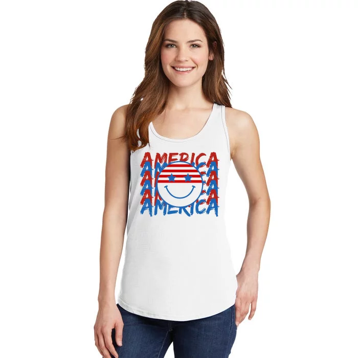 4th Of July Festive Holiday Smiley Face Ladies Essential Tank