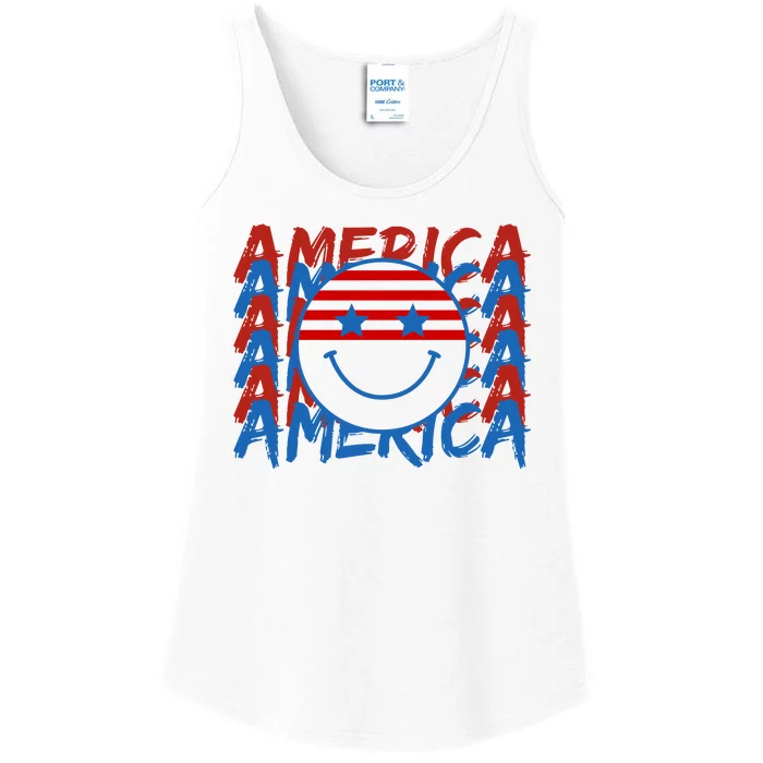 4th Of July Festive Holiday Smiley Face Ladies Essential Tank