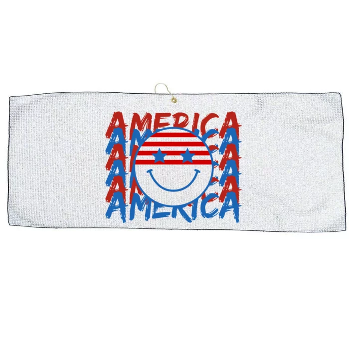 4th Of July Festive Holiday Smiley Face Large Microfiber Waffle Golf Towel