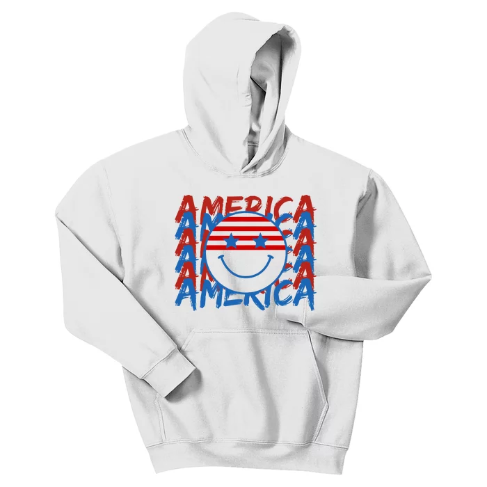 4th Of July Festive Holiday Smiley Face Kids Hoodie