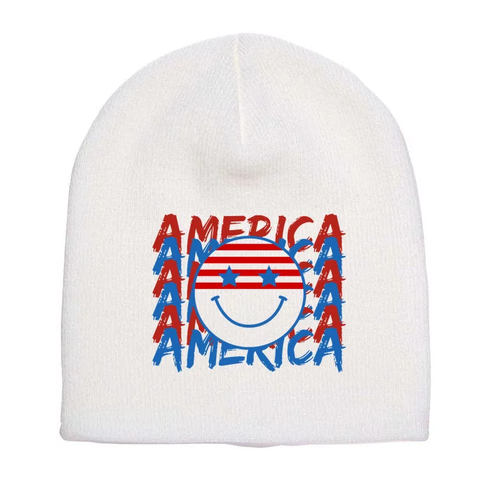 4th Of July Festive Holiday Smiley Face Short Acrylic Beanie