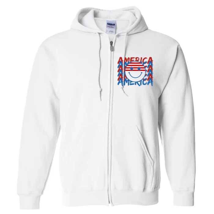 4th Of July Festive Holiday Smiley Face Full Zip Hoodie