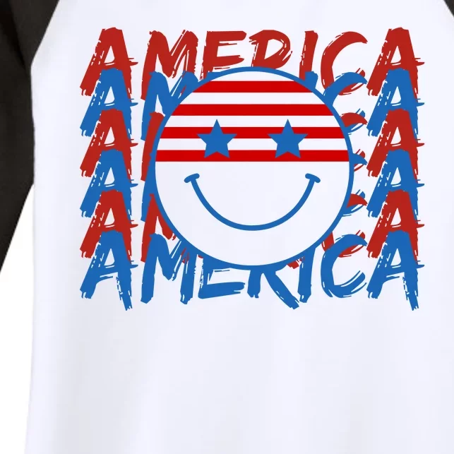 4th Of July Festive Holiday Smiley Face Women's Tri-Blend 3/4-Sleeve Raglan Shirt