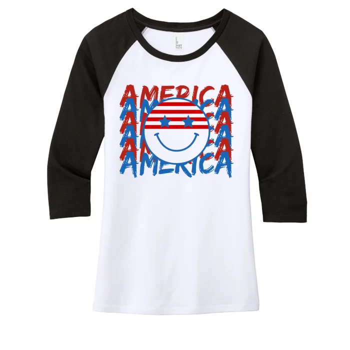 4th Of July Festive Holiday Smiley Face Women's Tri-Blend 3/4-Sleeve Raglan Shirt