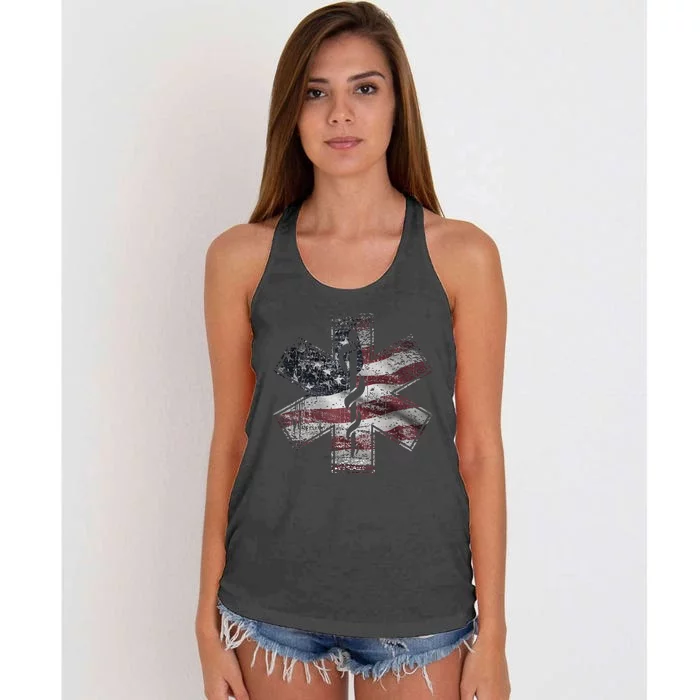 4th of July Paramedic EMS EMT USA American Flag Women's Knotted Racerback Tank