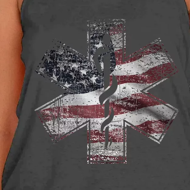 4th of July Paramedic EMS EMT USA American Flag Women's Knotted Racerback Tank