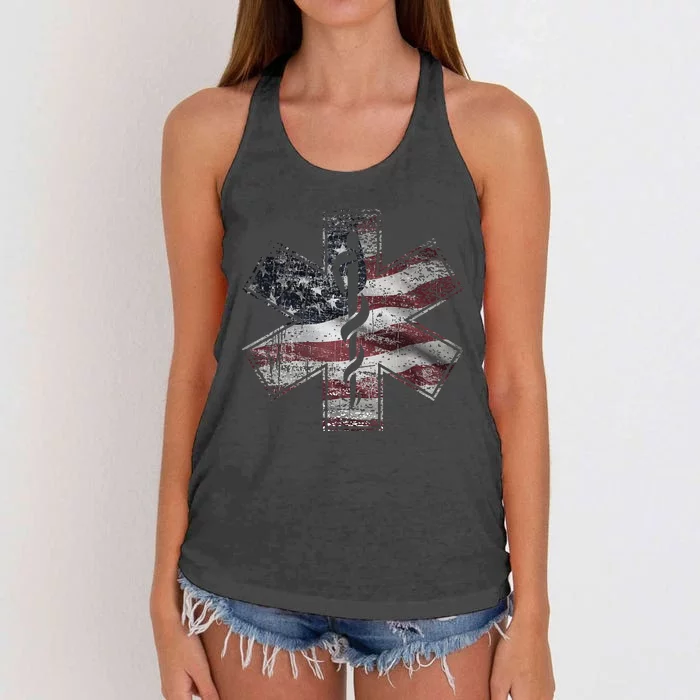 4th of July Paramedic EMS EMT USA American Flag Women's Knotted Racerback Tank