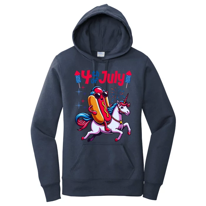 4th Of July Hotdog Unicorn Patriotic American Flag Great Gift Women's Pullover Hoodie