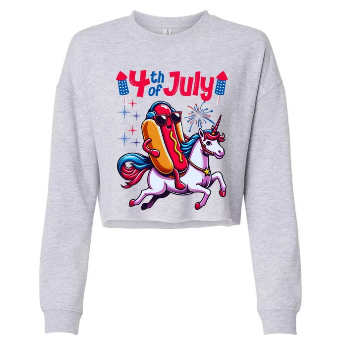 4th Of July Hotdog Unicorn Patriotic American Flag Great Gift Cropped Pullover Crew