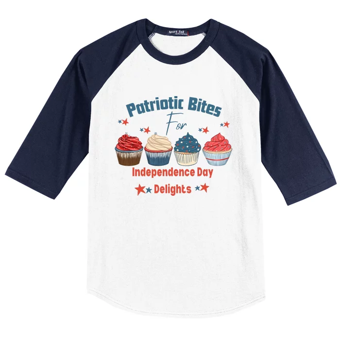 4th Of July Food Cupcakes Patriotic America Baseball Sleeve Shirt