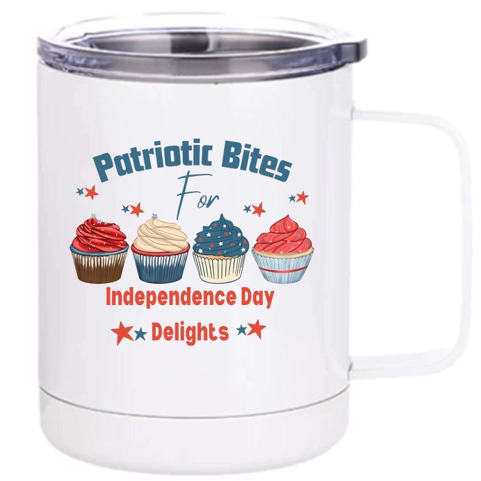 4th Of July Food Cupcakes Patriotic America Front & Back 12oz Stainless Steel Tumbler Cup