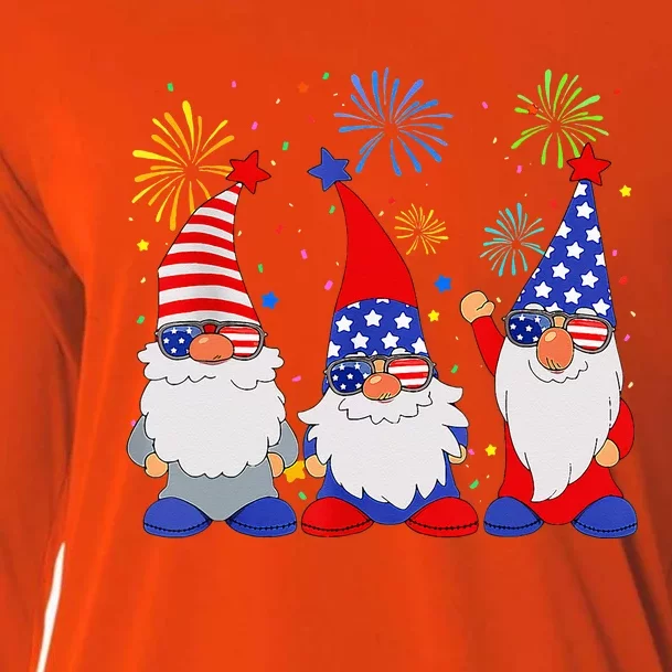 4th Of July Gnomes Patriotic American Flag Cute Gnome Cooling Performance Long Sleeve Crew