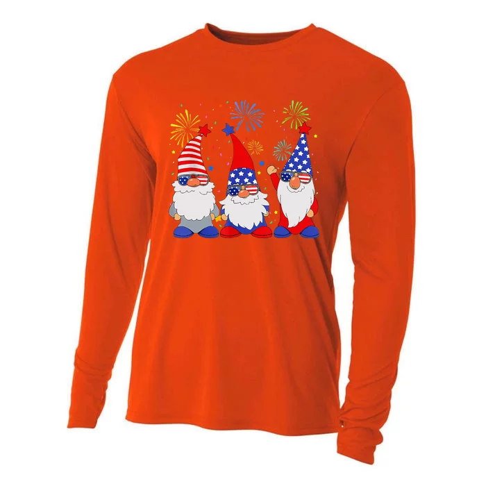 4th Of July Gnomes Patriotic American Flag Cute Gnome Cooling Performance Long Sleeve Crew