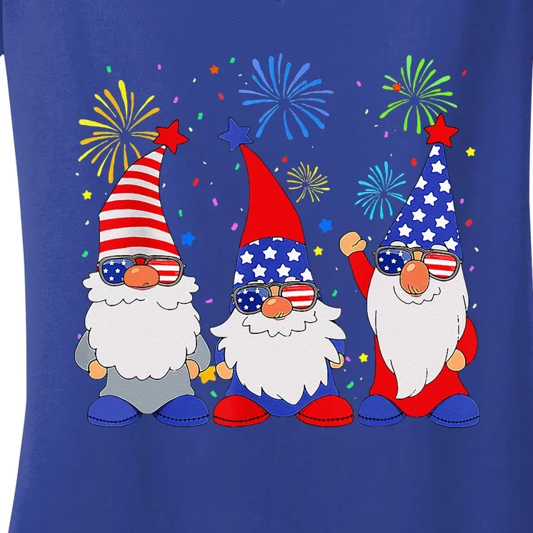 4th Of July Gnomes Patriotic American Flag Cute Gnome Women's V-Neck T-Shirt