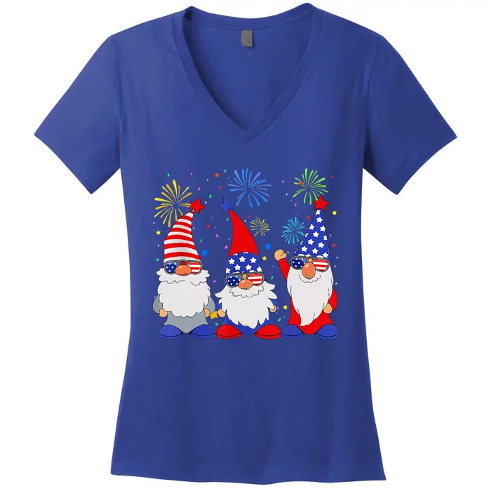 4th Of July Gnomes Patriotic American Flag Cute Gnome Women's V-Neck T-Shirt