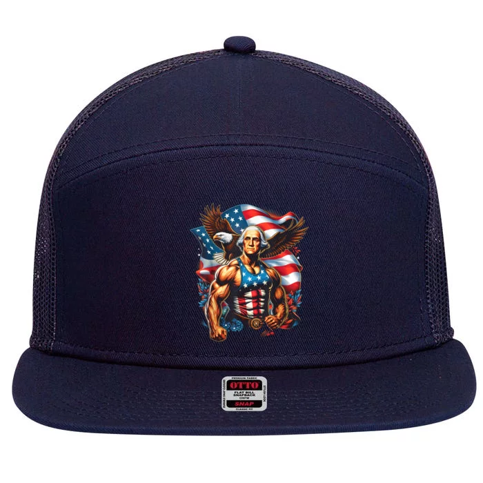 4th Of July Patriotic Funny George Washington July 4th Usa 7 Panel Mesh Trucker Snapback Hat