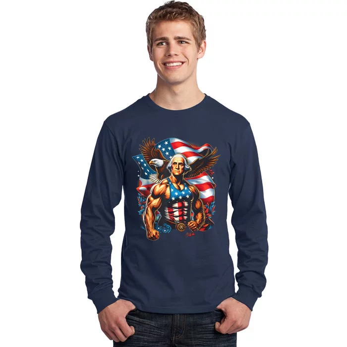 4th Of July Patriotic Funny George Washington July 4th Usa Tall Long Sleeve T-Shirt