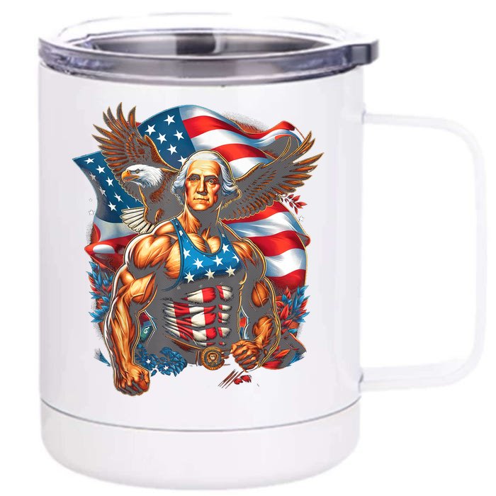 4th Of July Patriotic Funny George Washington July 4th Usa Front & Back 12oz Stainless Steel Tumbler Cup