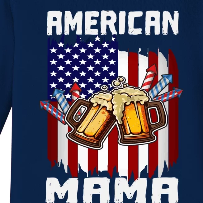 4th Of July Proud American Mama Us Flag Pride Fireworks Gift Baby Long Sleeve Bodysuit