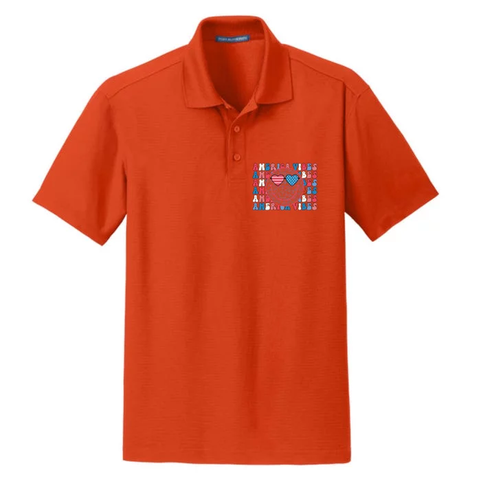 4th Of July America Vibes Happy Smile Patriotic Gift Dry Zone Grid Performance Polo