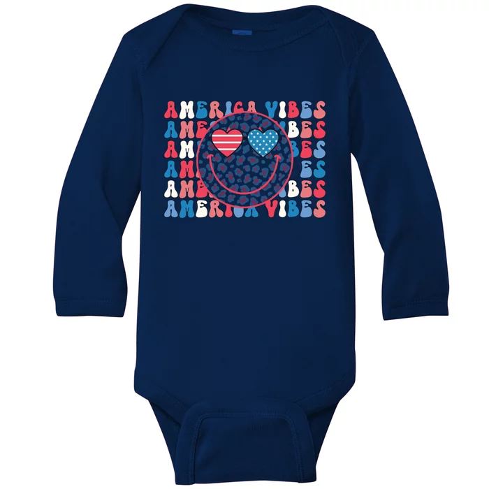 4th Of July America Vibes Happy Smile Patriotic Gift Baby Long Sleeve Bodysuit