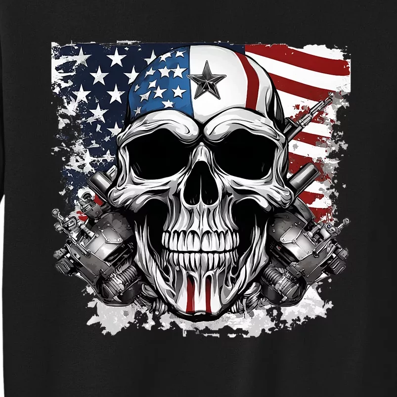 4th Of July Rocker American Flag Skull Tall Sweatshirt