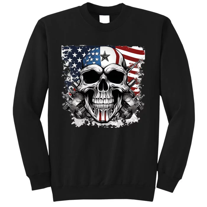 4th Of July Rocker American Flag Skull Tall Sweatshirt